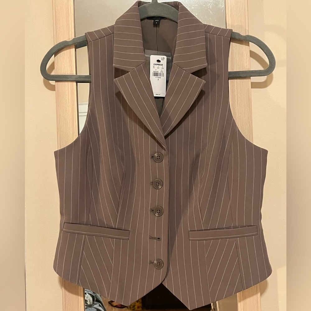 Express Taupe Pinstripe Vest